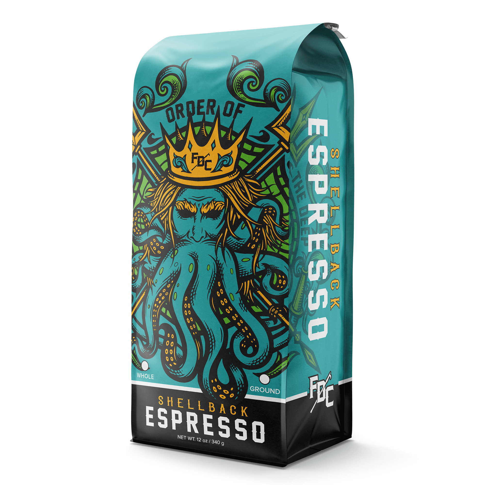A 12-ounce package of Fire Department Coffee's Shellback Espresso Roast.