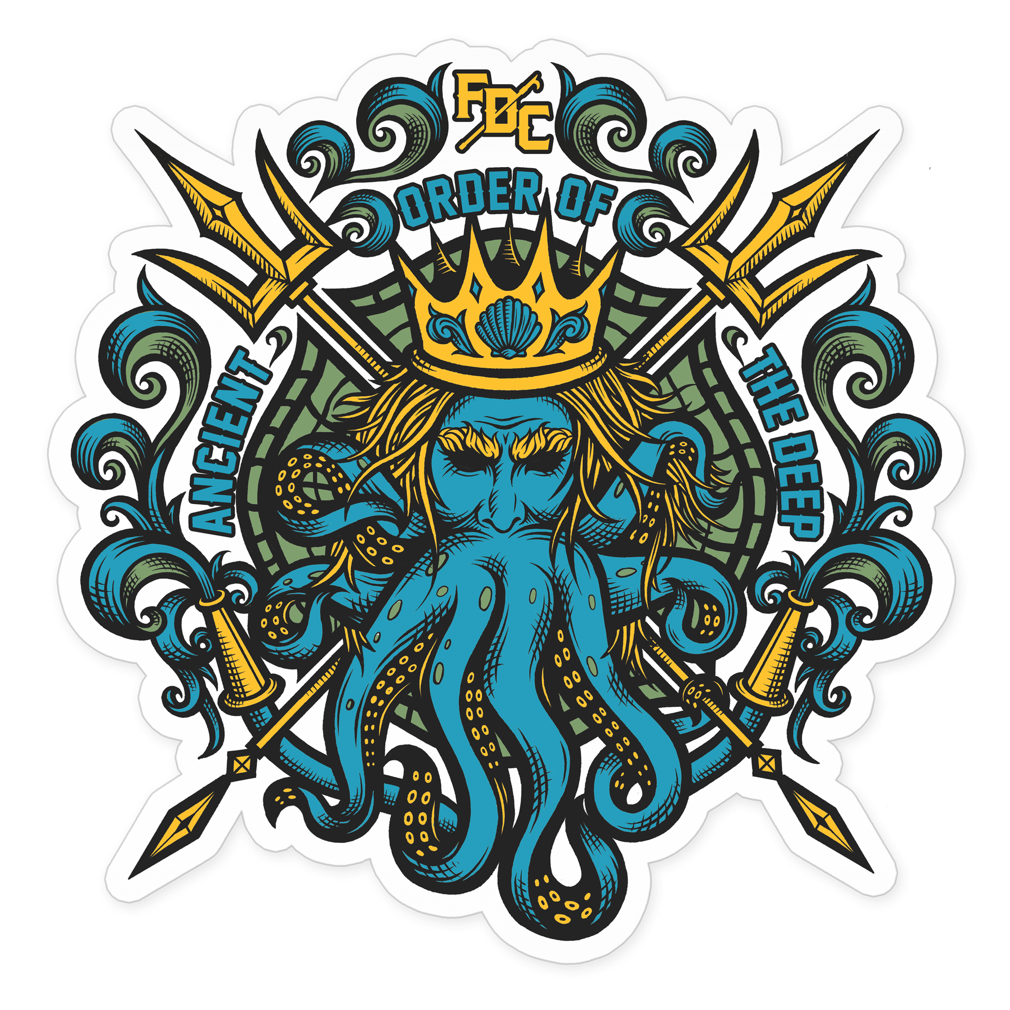 A sticker of Shellback's octopus logo.